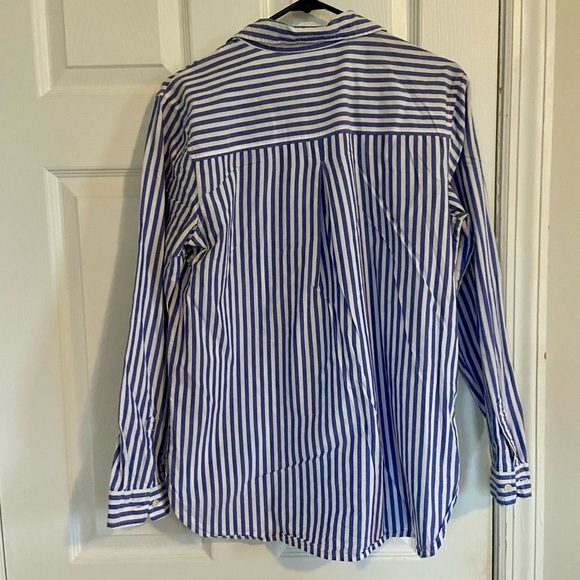 Old navy tunic shirt blue white striped - button down size large - Picture 2 of 6